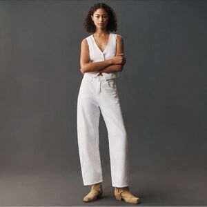 MOTHER Full Pipe Flood High-Rise Barrel Jeans White Anthropologie Size 31